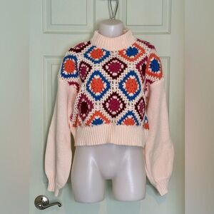DREAMERS by DEBUT Granny Square Sweater NWOT - Size Small